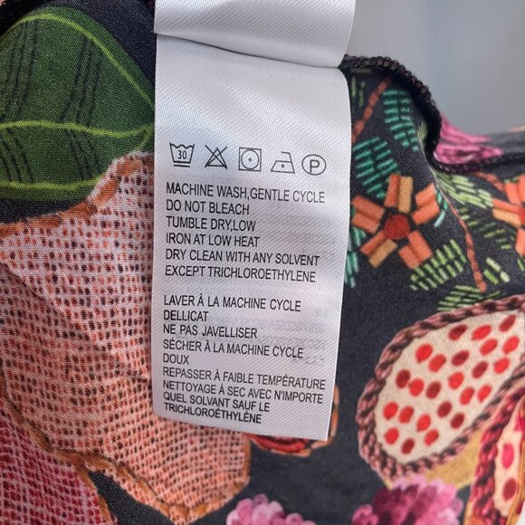 Farm Rio Floral Boho Blouse size M Multicolor Peasant Top w/ Tassel Tie - Picture 9 of 9